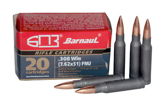 BARNAUL AMMO 308 WIN 145Gr FMJ Poly Coated Steel Case 20rd