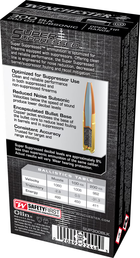 WINCHESTER AMMO Super Suppressed 300 Blackout 200Gr 1060fps - 200rd Case