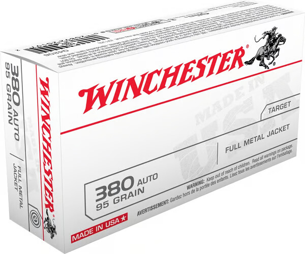 WINCHESTER 380 ACP 95Gr Full Metal Jacket Brass Target Ammunition | 50 Rounds